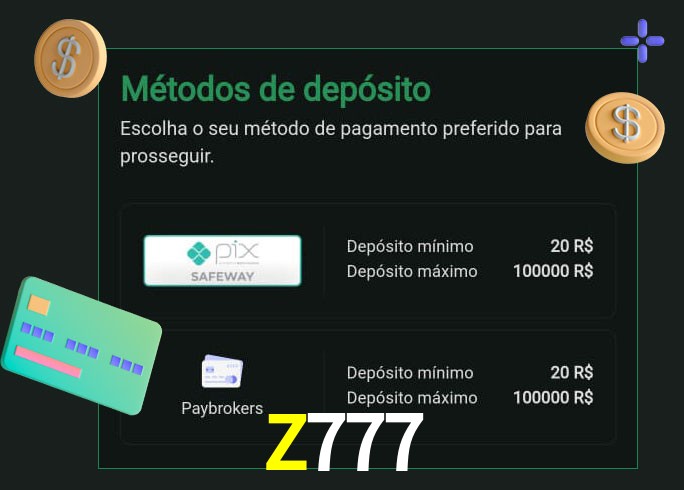 O cassino Z777 oferece uma grande variedade de métodos de pagamento